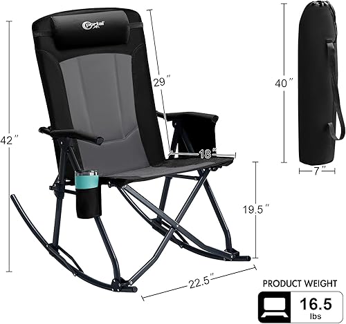 Miniatura 3 de PORTAL Silla mecedora plegable de gran tamaño para acampar, portátil, para exteriores, con respaldo alto, reposabrazos duros, bolsa de transporte