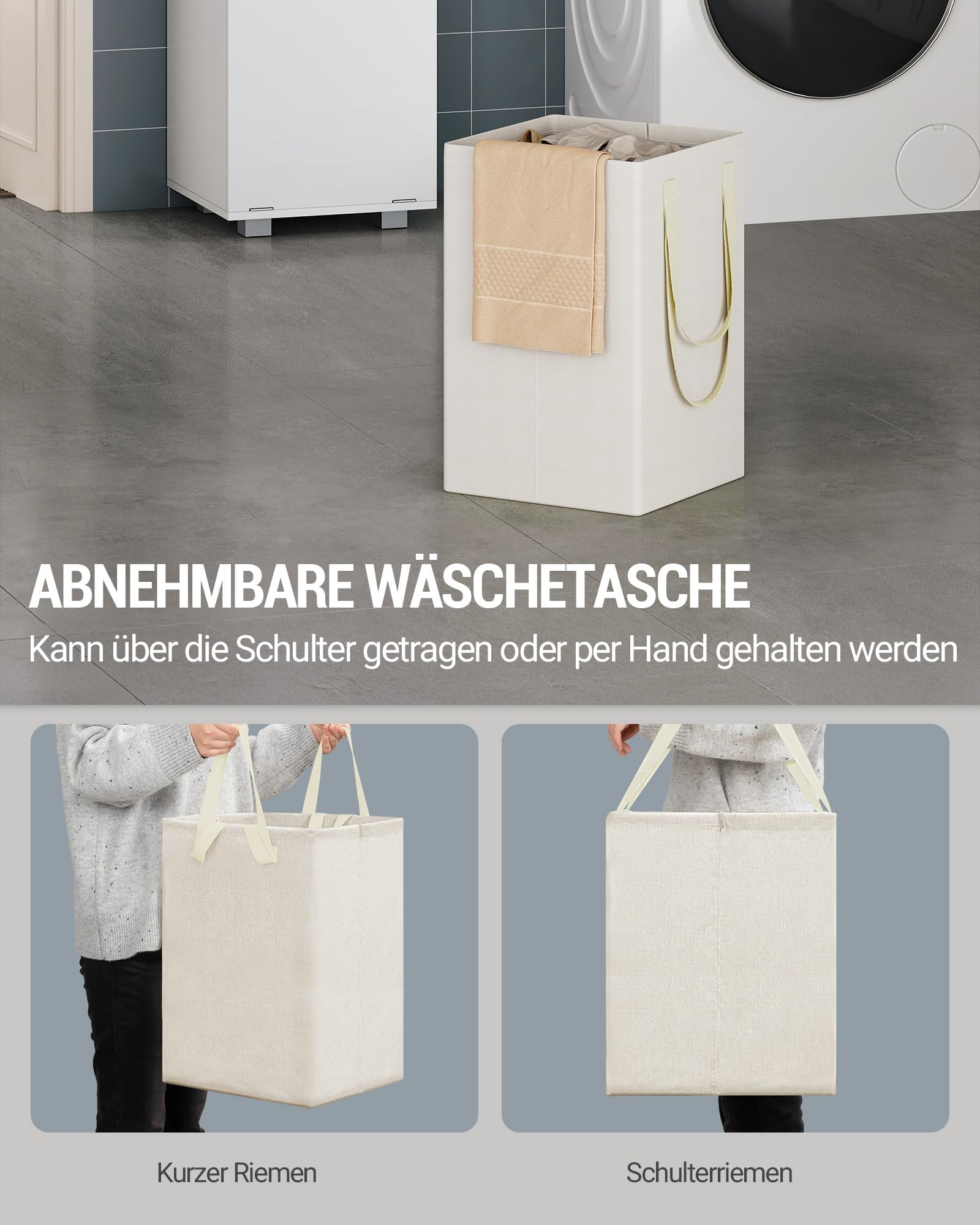 Hzuaneri Badezimmerschrank mit Wäschekorb, verstellbaren Regalen | Wäscheschrank, Badschrank Hochschrank, Aufbewahrungsschrank für Badezimmer und Waschküche, 40 x 40 x 170 cm, Weiß BC72003X
