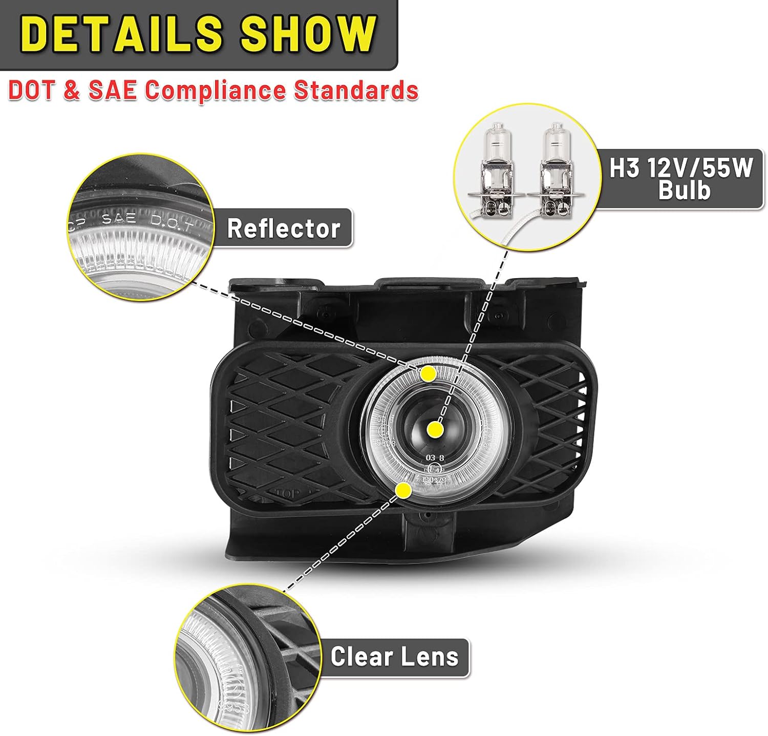 AUTOWIKI Fog Lights Lamp fit for Ford Expedition 1999-2002 compatible for F-150 Heritage 2004 for F-150 1999-2003 Driver Passenger Replacement Bulbs Wiring kit Switch included