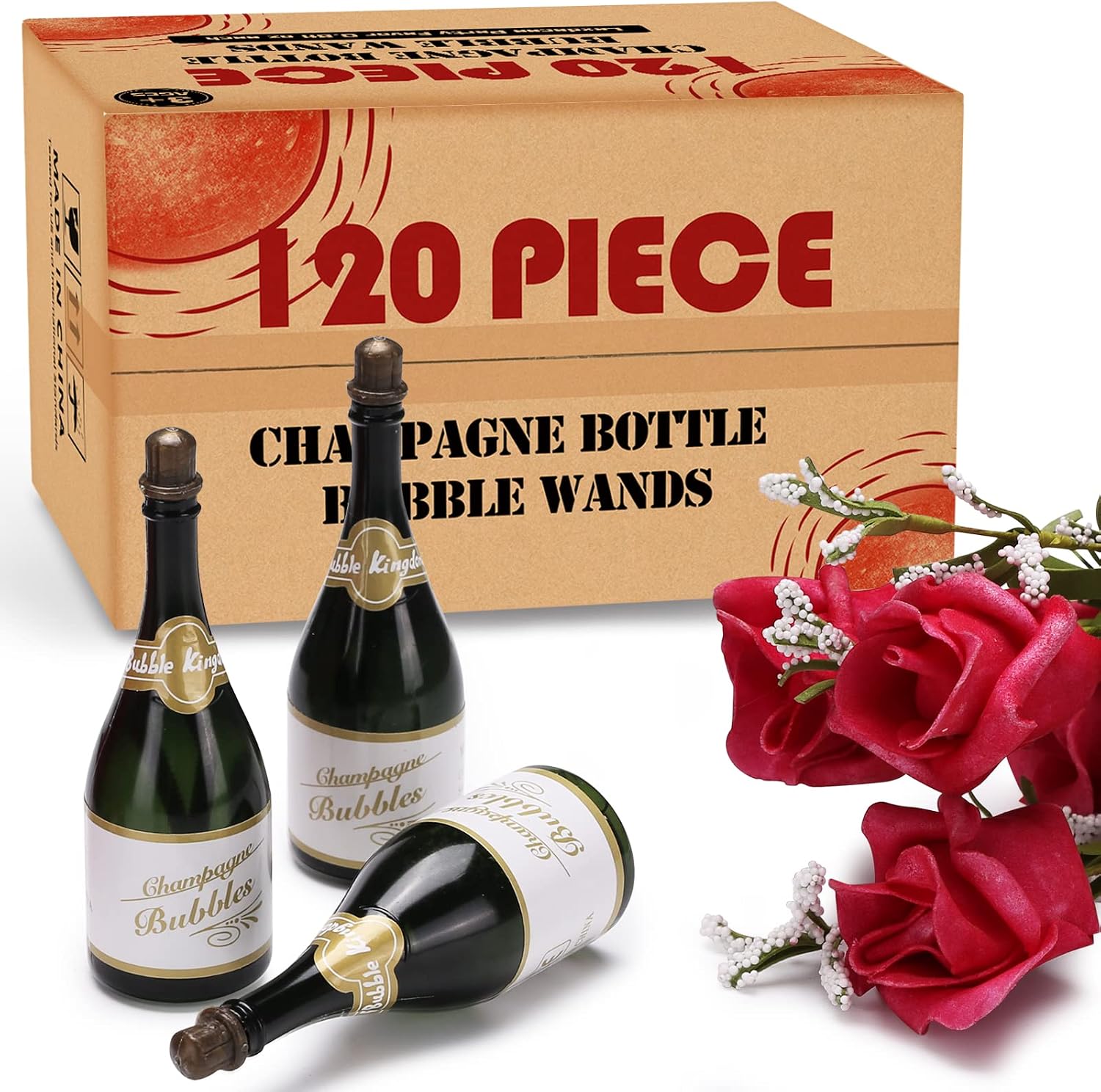 120 Pcs Mini Champagne Bottle Bubble Bulk, Ideal for Wedding Send off, Bridal Shower or Engagement, Anniversaries Celebration, Valentine’s Day, Family Reunion, Party Favor for Guests newlyweds Couple