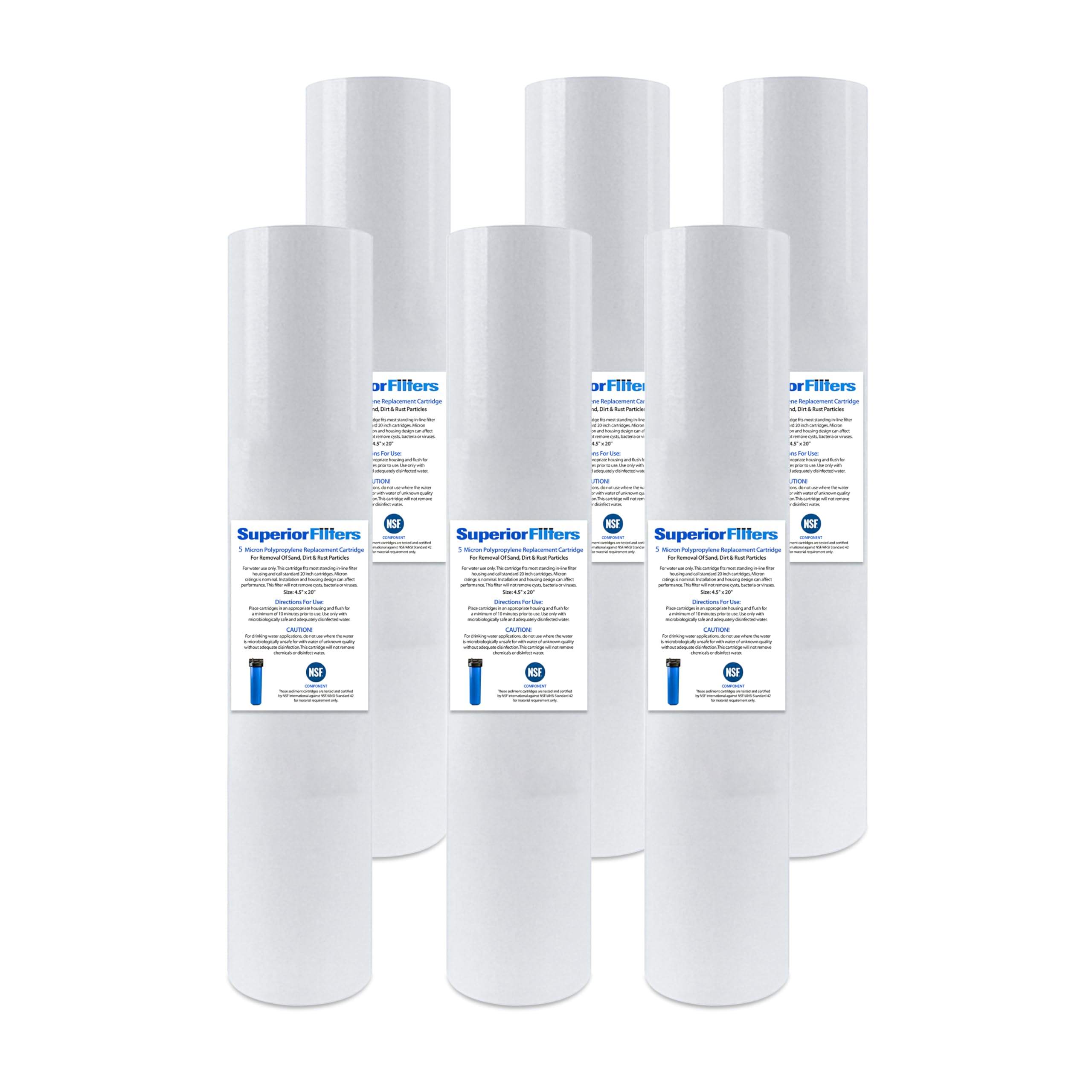 SUPERIOR 5 Micro Sediment Filter 20x4.5 Big Blue Sediment Water Filter Cartridge