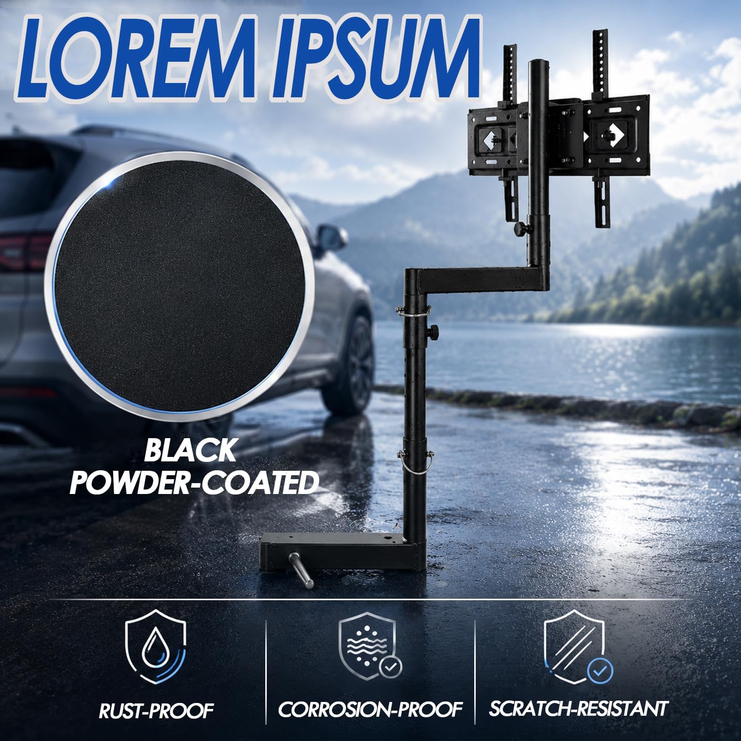 Tailgate TV Mount for 2 Inch Receiver Hitch | Height Adjustable Heavy Duty Steel Rack Fits 26-65 inch TVs, Max Load 132 lbs (60 kg) – Black