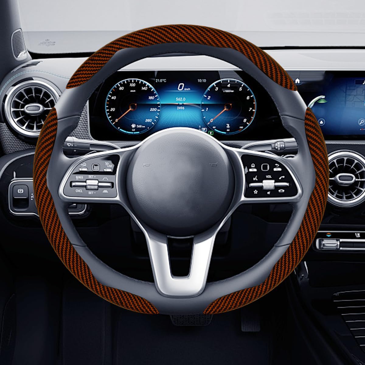 3PCS Car Carbon Fiber Steering Wheel Cover, Universal Scratch-Resistant Segmented Auto Steering Wheel Wrap Kit, Anti-Slip Vehicle Interior Decoration Accessories for SUV, Truck (Coffee)
