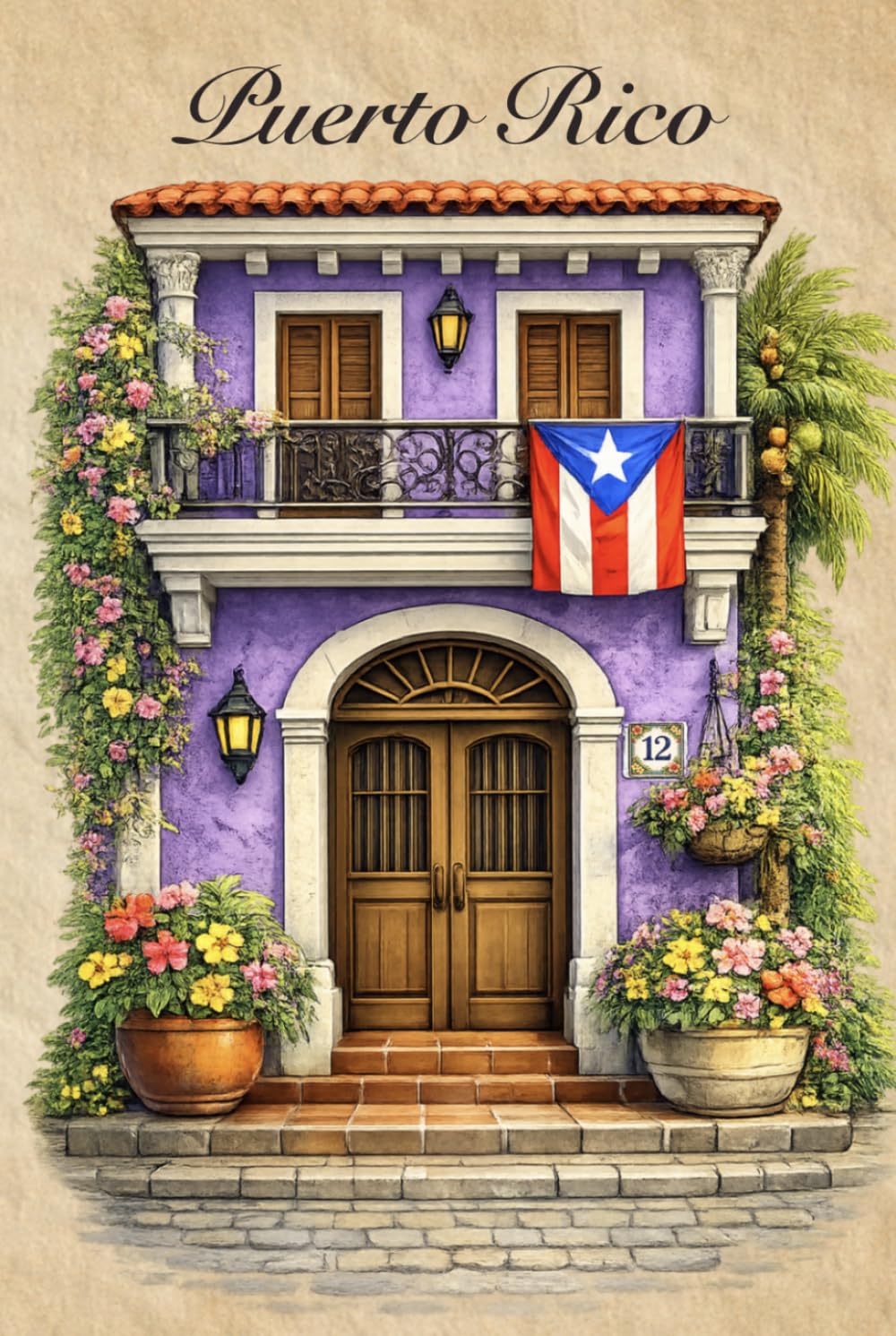 Puerto Rico Notebook: La Isla del Encanto • Hardcover Lined Journal with 200 Cream Pages • Casita Violeta Floral Edition