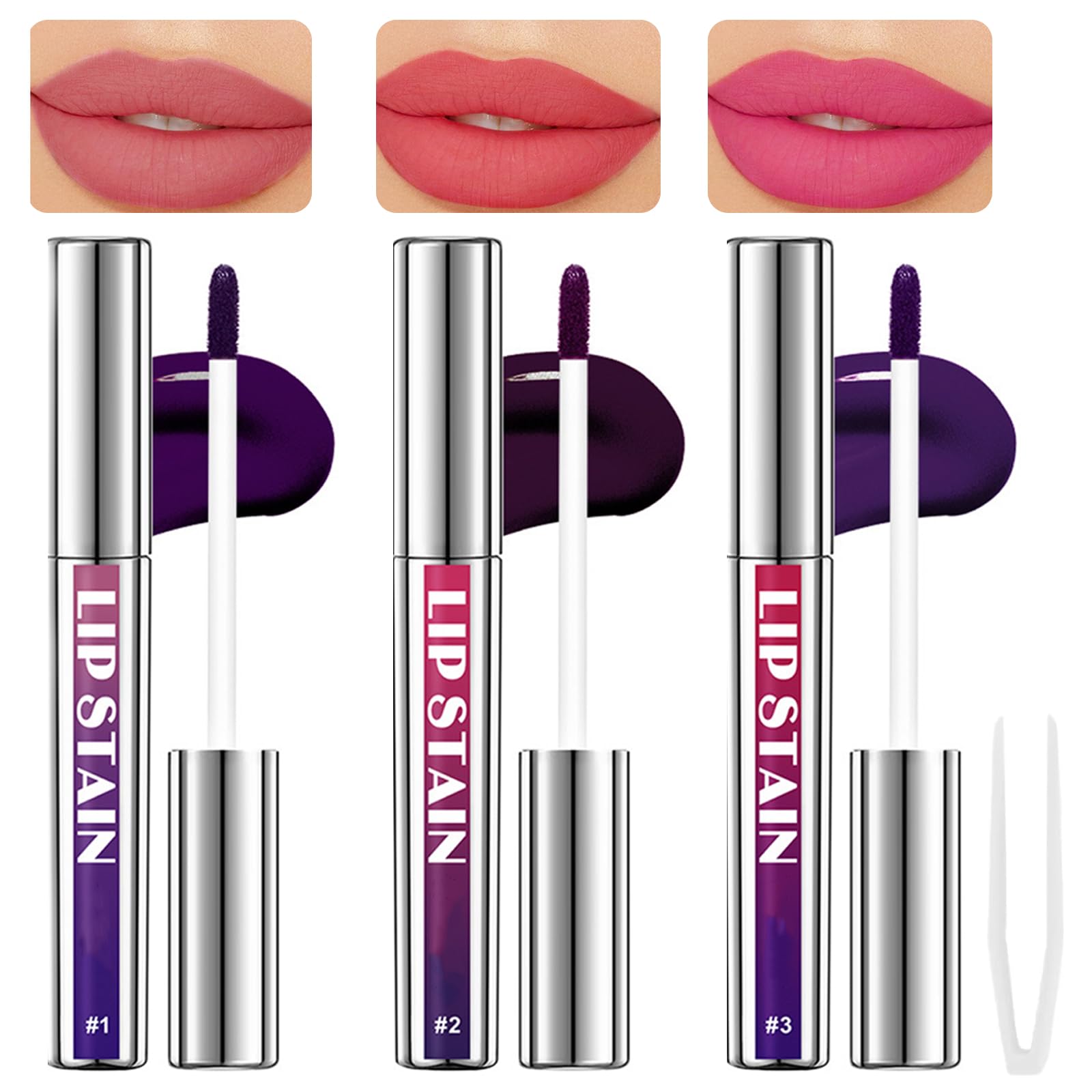 3 pezzi Lip Stain Peel Off 3 colori Lip Tattoo Peel Off Peel Off Peel Off Waterproof Lipstick Tazza impermeabile e antiaderente adatta per il trucco delle labbra delle ragazze
