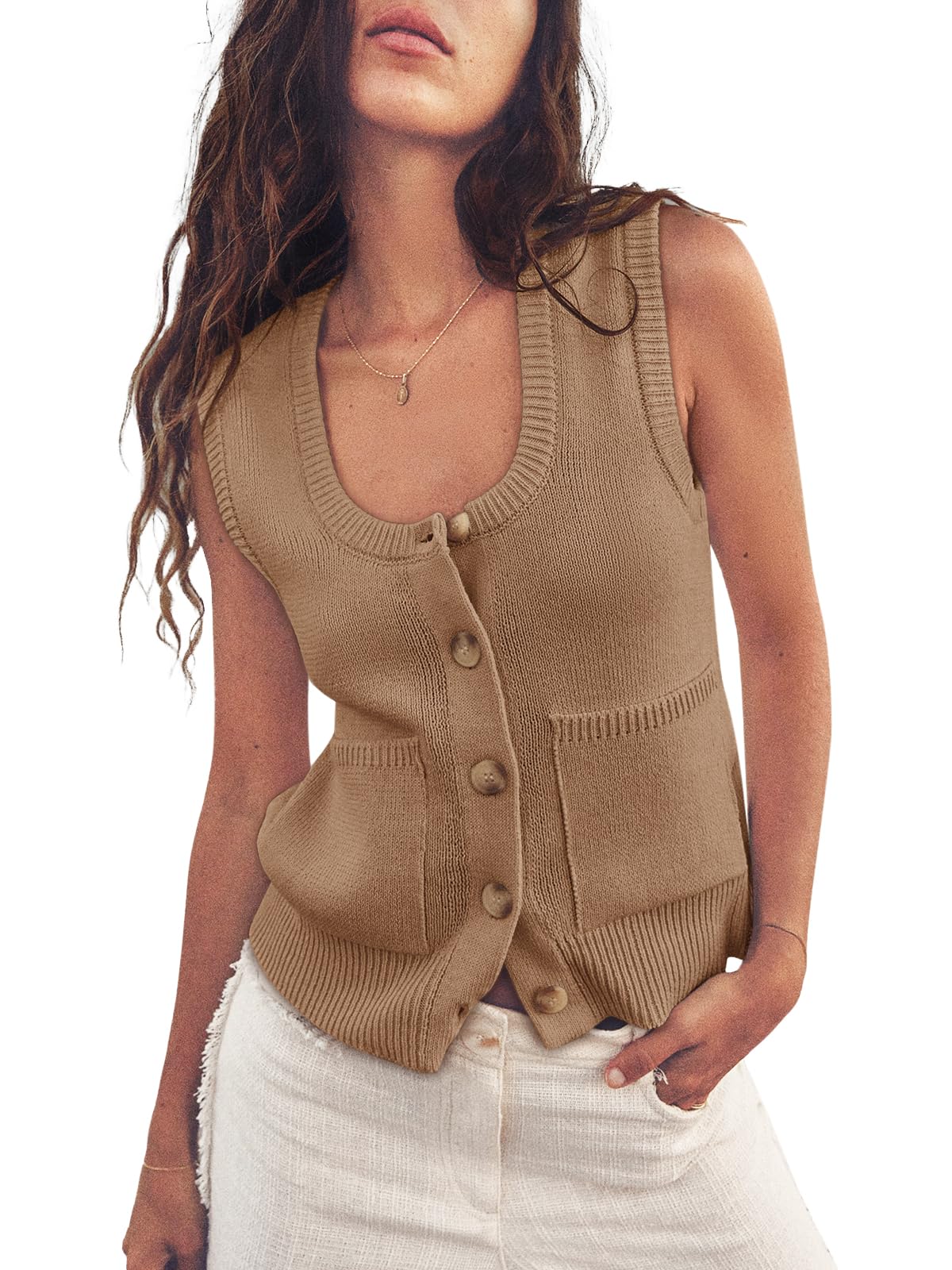 Yousify Womens Sweater Vest Ribbed Tank Tops Sleeveless Button Down Shirts
