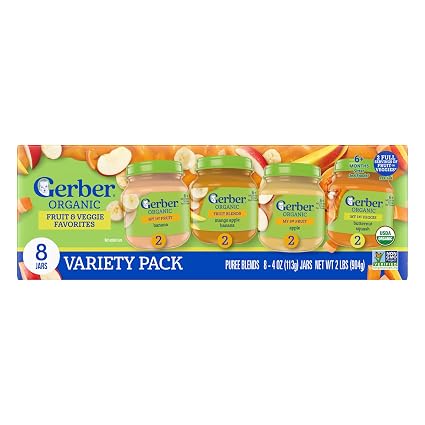 GERBER Infant Puree Organic Variety Assortment Fruit & Vegetables 8x4oz