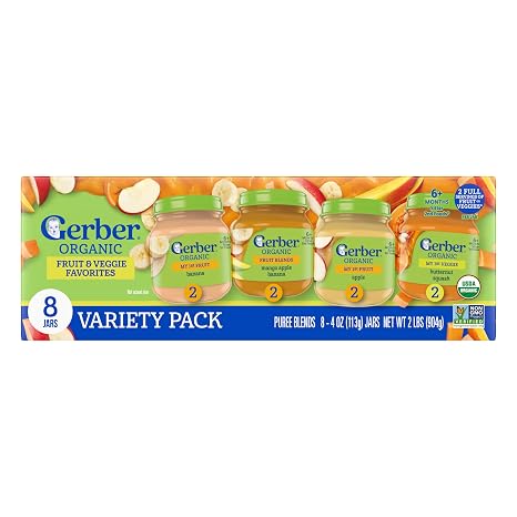 GERBER Infant Puree Organic Variety Assortment Fruit & Vegetables 8x4oz