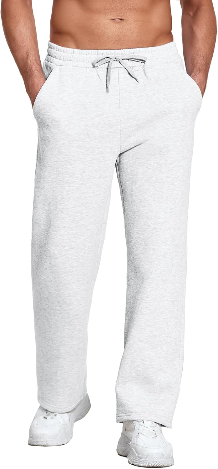 Deyeek Men's Fleece Lined Sweatpants Open Bottom Straight Leg Sweat Pants for Mens Loose Fit Joggers Sweatpants with Pockets - Image 3