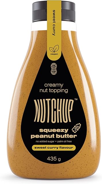 NUTCHUP | Pierwsze wyciskane masło orzechowe nabite w butelkę | Kremowa polewa orzekowa | Butelka 435g (Sweet Curry)