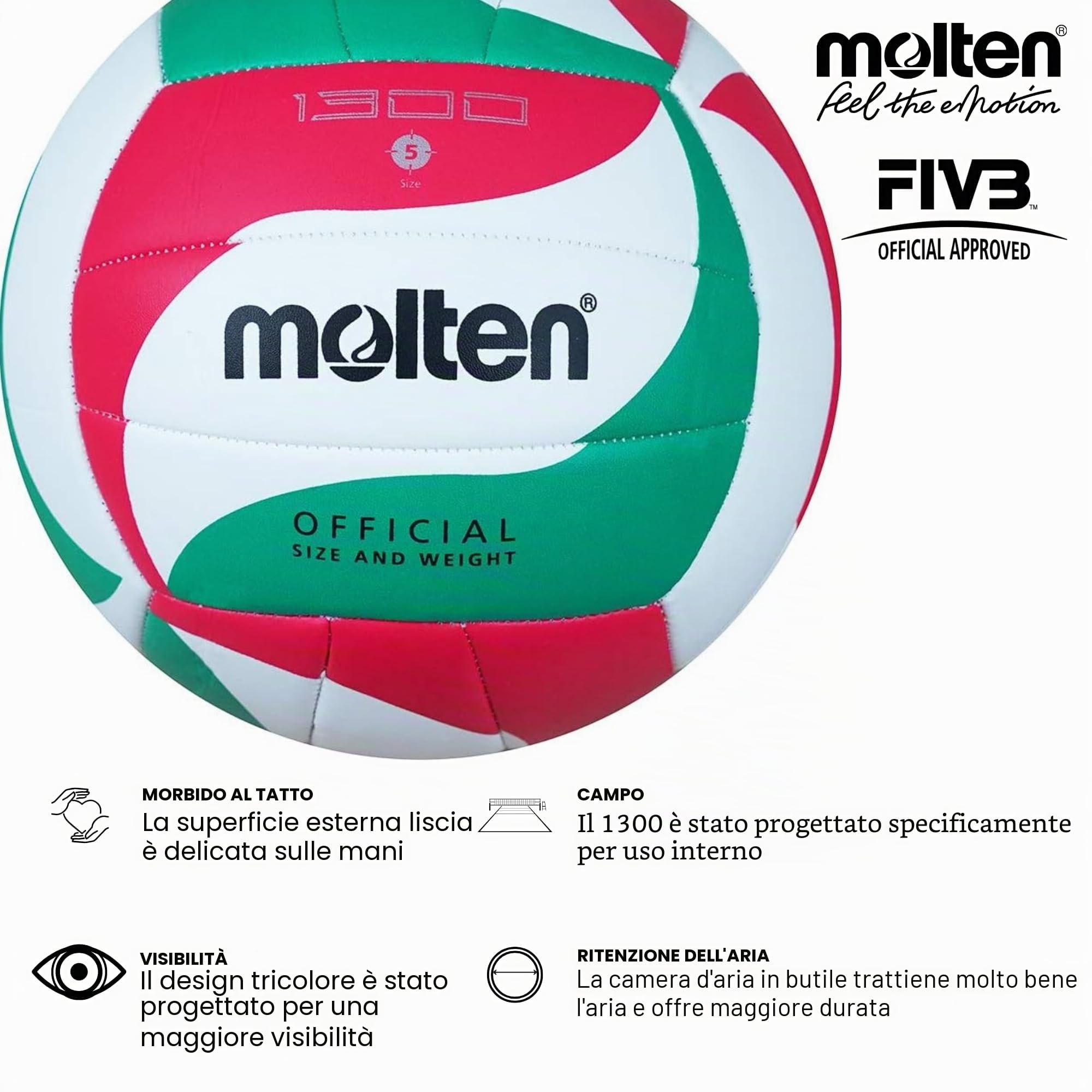Molten Pallone Pallavolo V5M1300 Taglia 5