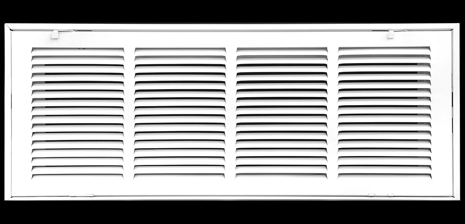HVAC Premium 24" X 8 Steel Return Air Filter Grille for 1" Filter - Fixed Hinged - Ceiling Recommended - HVAC Duct Cover - Flat Stamped Face - White [Outer Dimensions: 26.5 X 9.75]