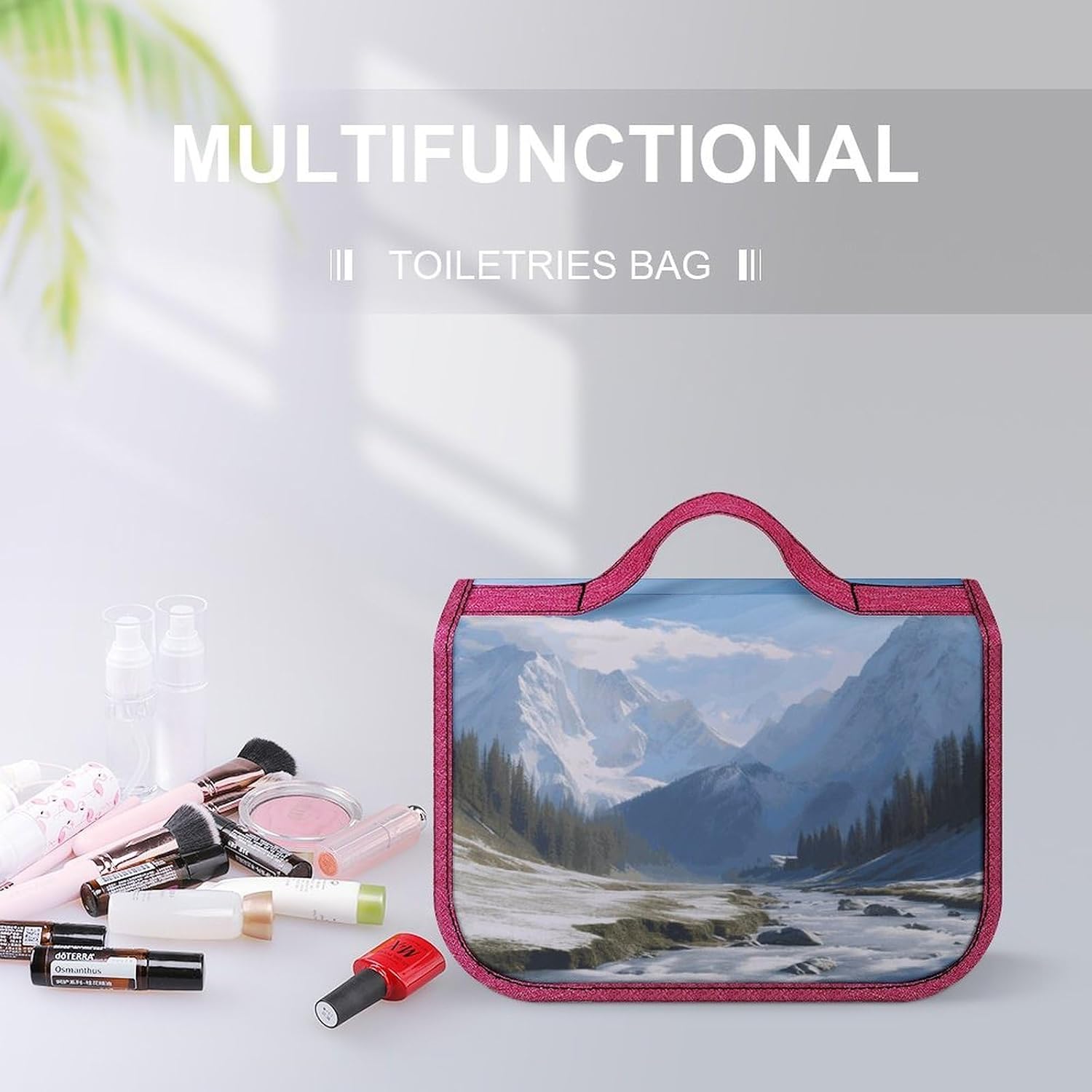 Snowy Mountains Bag Travel Size Toiletries Thickened Canvas Fabric，Tote Bag with Handle Hanging Hook，makeup Bag for Travel, Fitness, Camping, Family Use, Etc. image 5