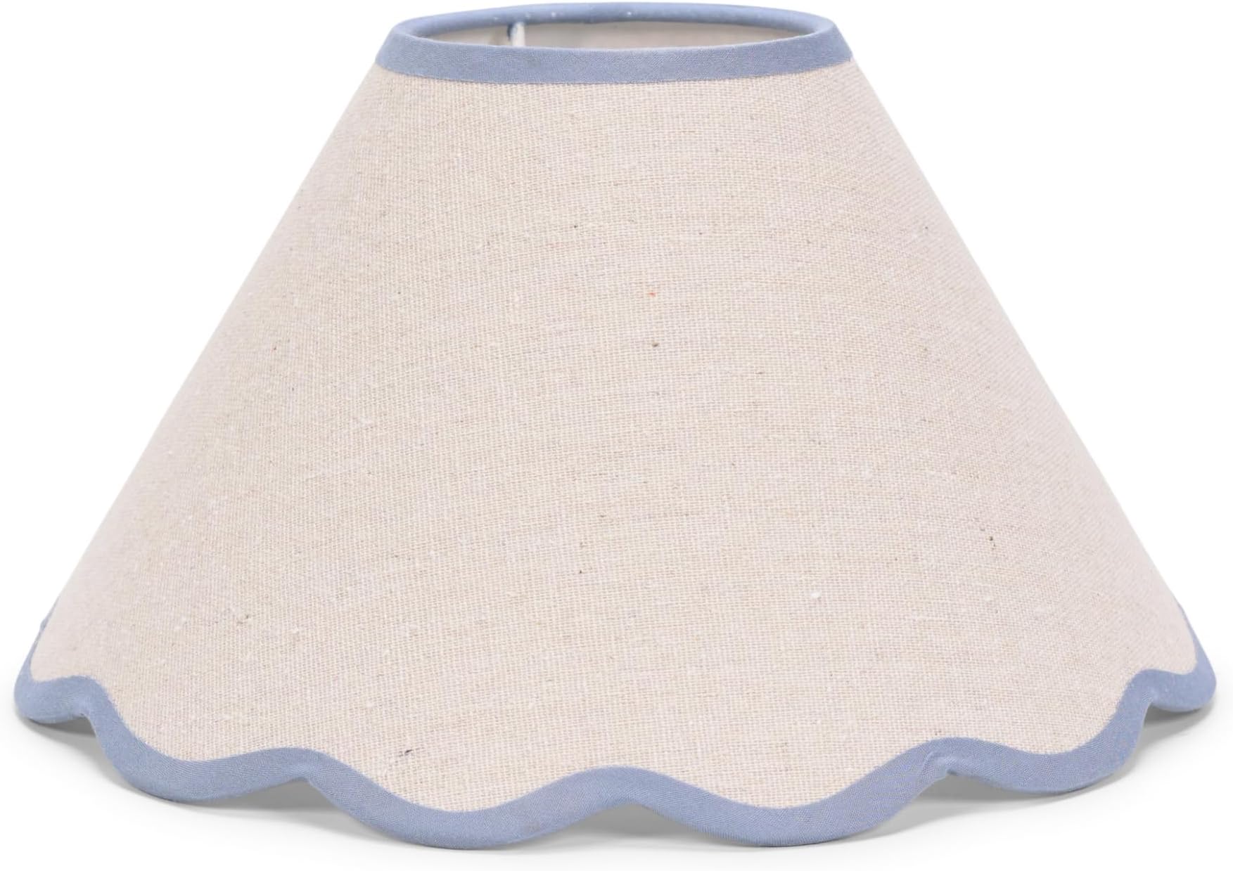 Small Natural Linen Tapered Light Shade with Blue Scallop Trim for Table Lamp