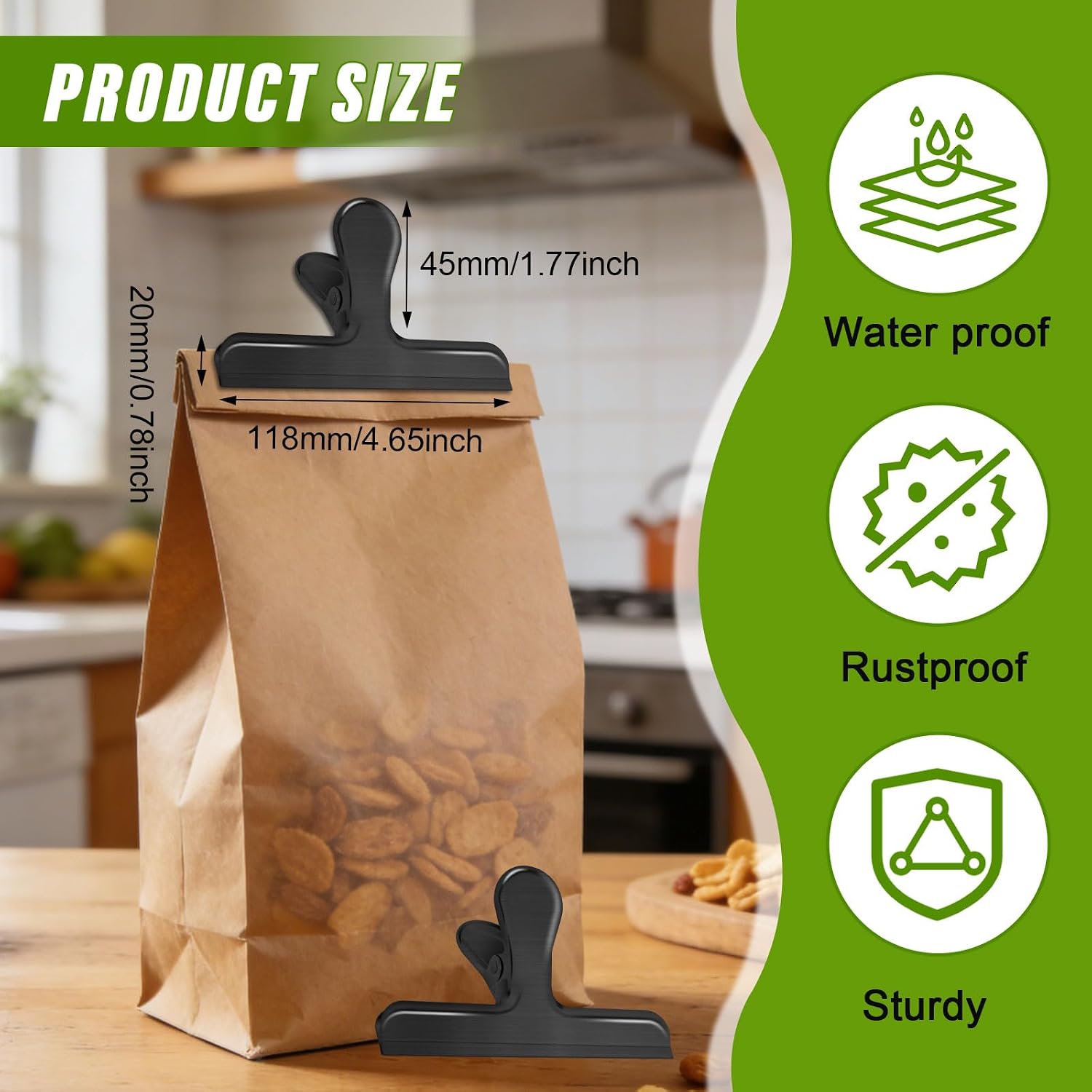 Large Chip Clips eavy Duty, 16 Pack Stainless Steel Bag Clips for Food Storage,H, Food Bags Clamp Clip for Chips and Other Food Bags,Metal Snack Bags Clip for Home Office,Black image 2
