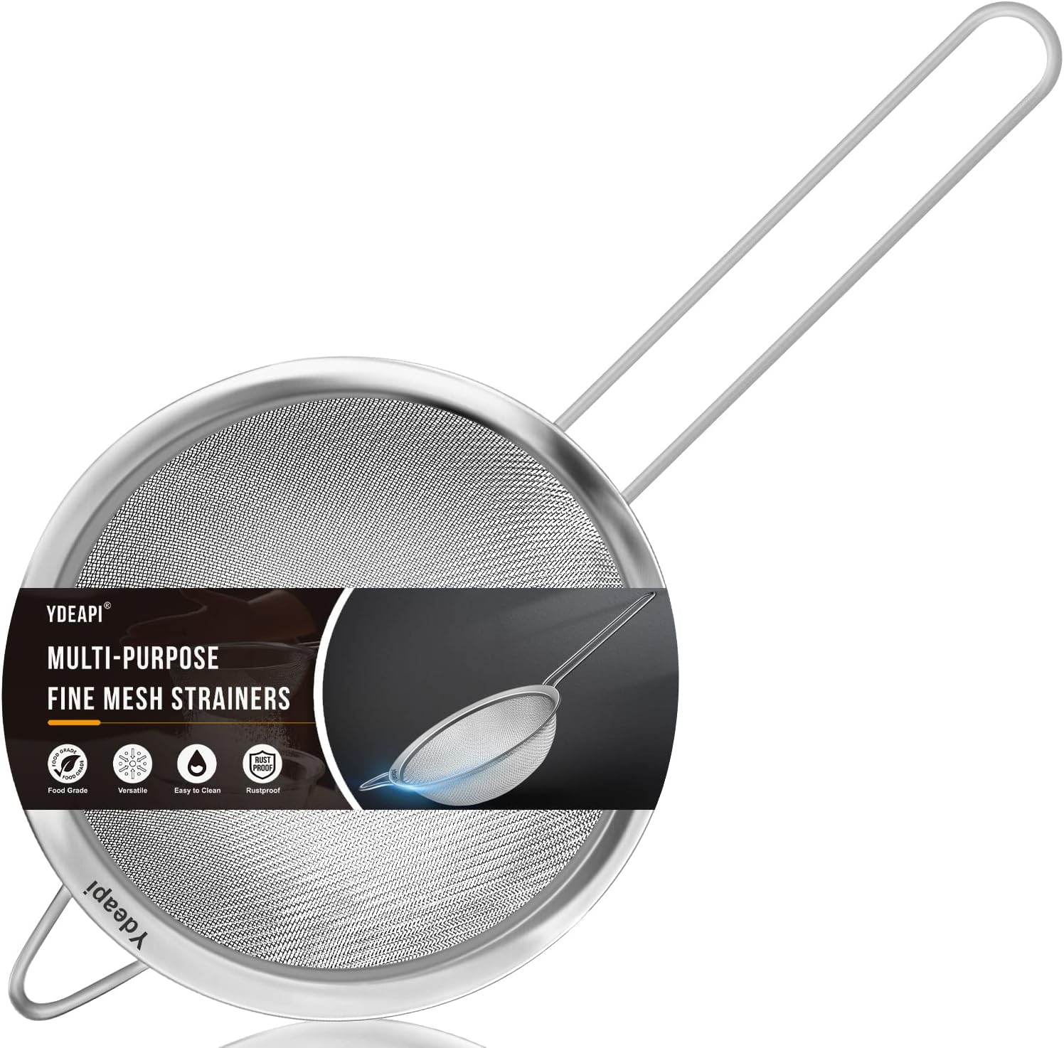 6.3" Fine Mesh Strainer with Handle, Metal Food Strainers for Kitchen, Sieve Fine Mesh Stainless Steel for Rice, Quinoa, Pasta, Noodles