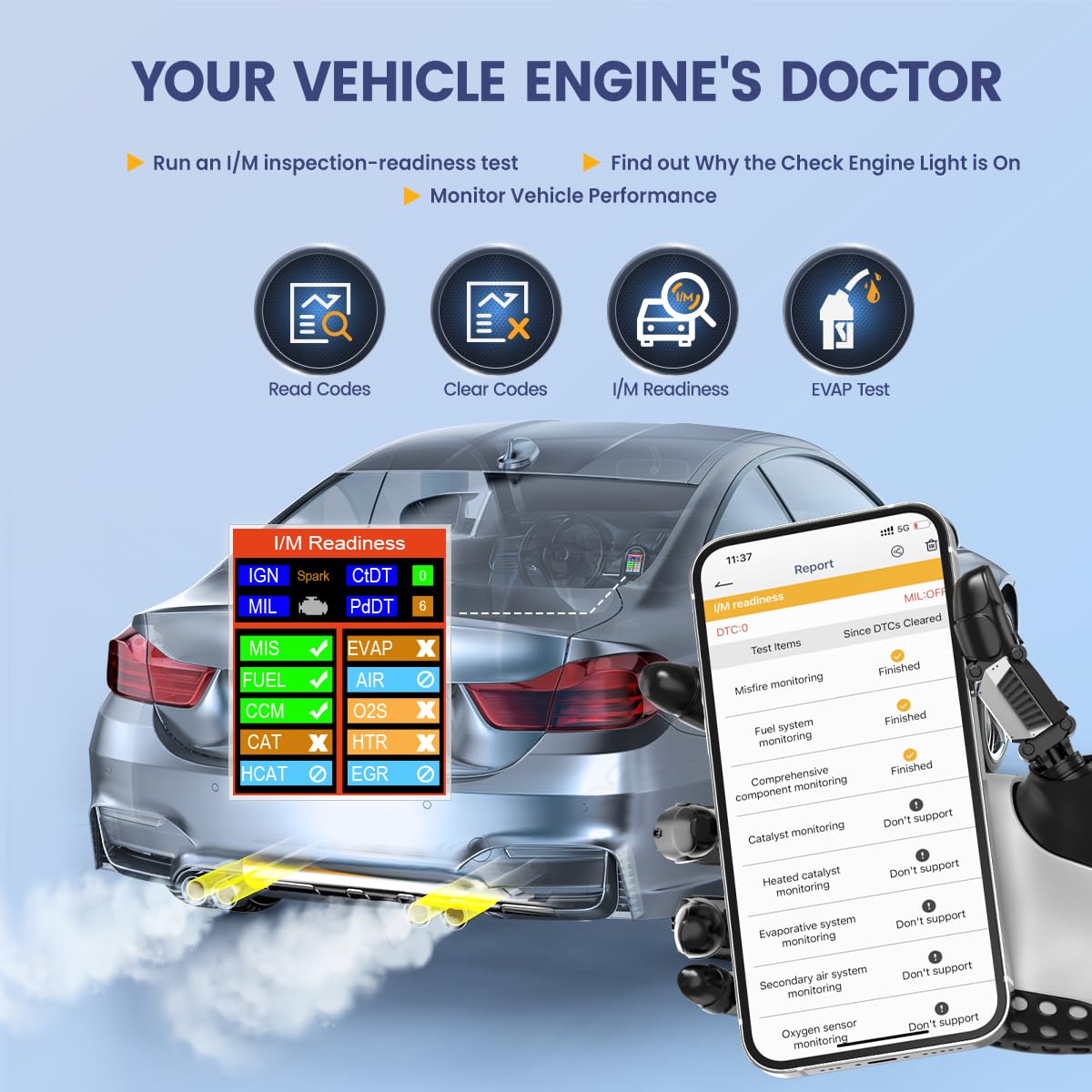 ANCEL SP02 Spark Plug Tester with ANCEL BD310 3 in 1 OBD2 Scanner Diagnostic Tool