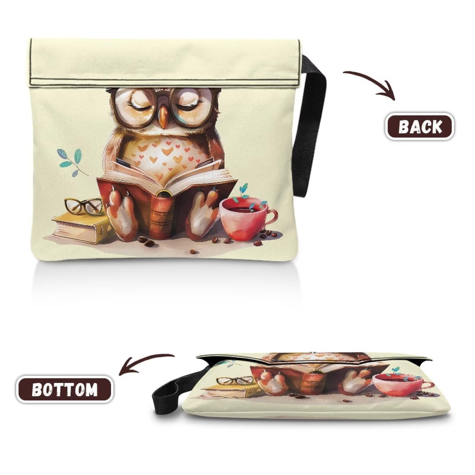 COEQINE Book Sleeve Large Cute Animal Owl Print Book Cover Book Protector Cover 9 x11 Travel Cute Animal Book Sleeves with Zipper - Image 3