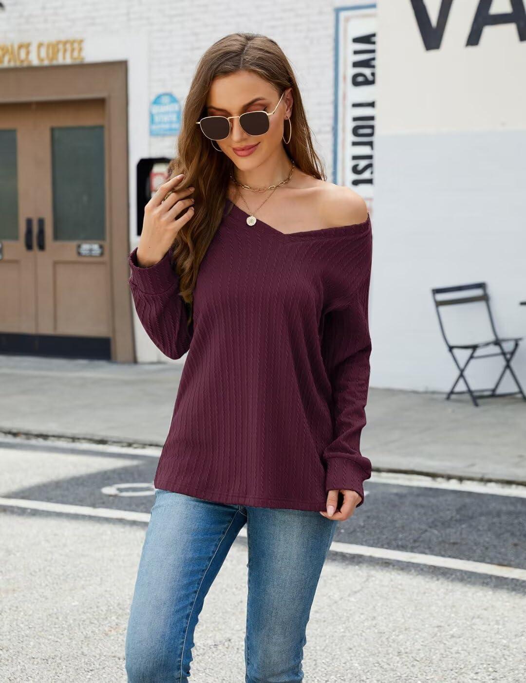 MONNURO Plus Size Women's Long Sleeve Tunic Tops Loose Fit V-Neck T-Shirts Fall Clothes for Women 2024 - Image 3
