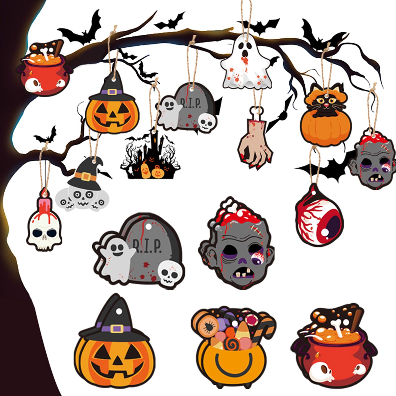 ハロウィン オーナメント ツリー 12点セット ハロウィン ツリー 飾り 吊り下げ カボチャ 幽霊 インテリア 装飾 おしゃれ 雰囲気パーティー用品 吊り下げ デコレーション 簡単設置 玄関・室内 雰囲気アップ