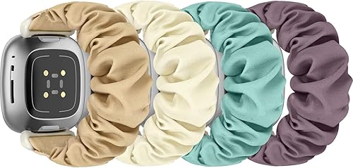 Bandas elásticas compatibles con Fitbit SenseSense 2Versa 3  Versa 4 para mujer, paquete de 4 correas elásticas de repuesto de nailon elástico suave