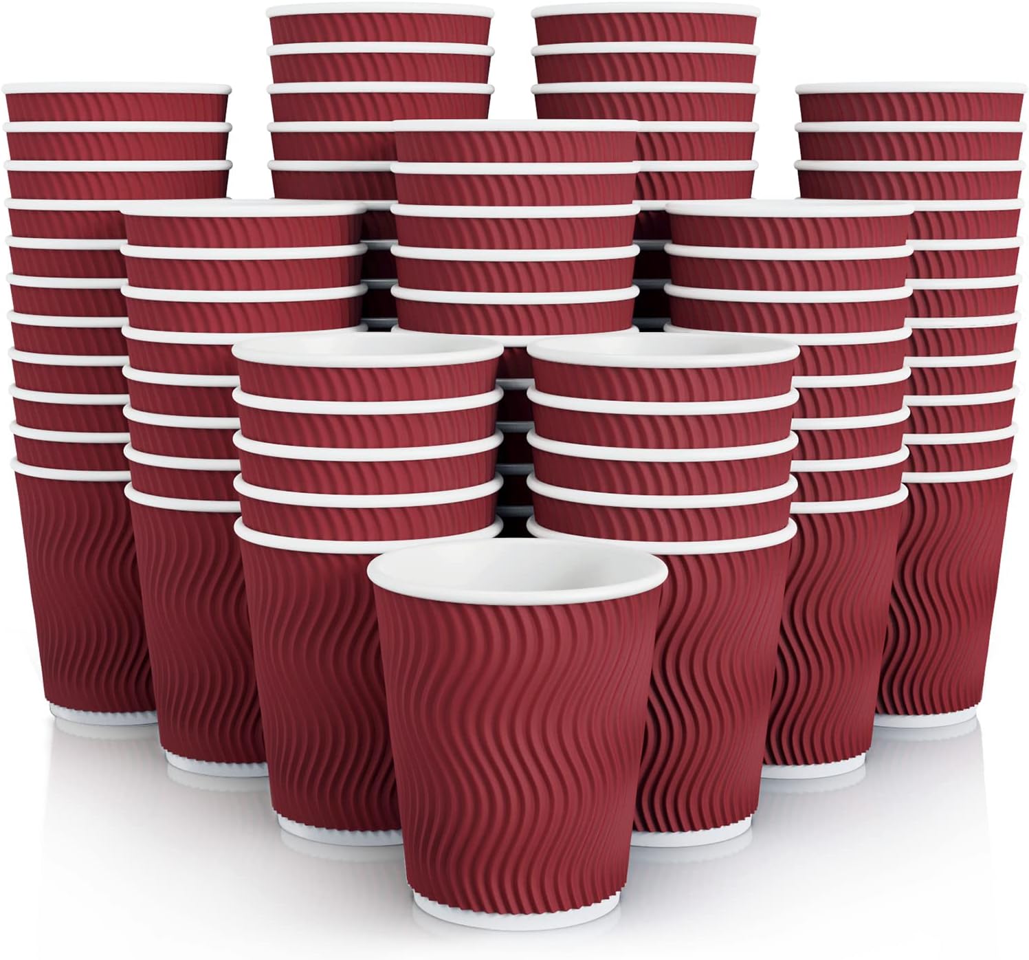 JollyPack 120 Pack Paper Coffee Cups, 8 oz Disposable Coffee Cups, Red Hot Beverage Cups with Insulated Ripple Wall, Paper Ripple Cups for Christmas, Party and Daily life