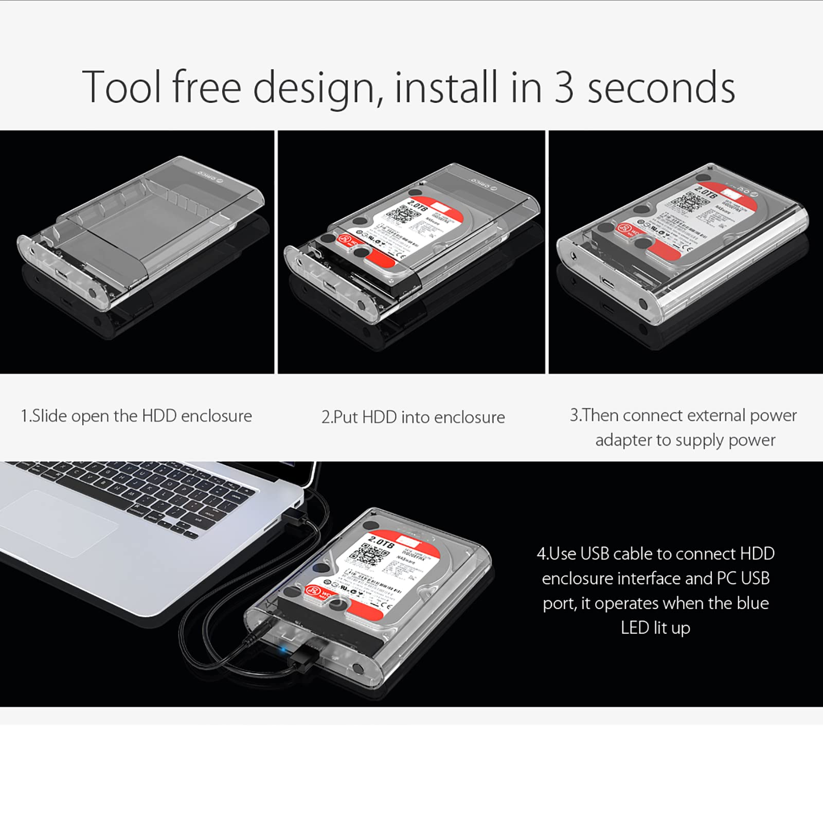 Obudowa Dysku Twardego, 3.5 ''HDD USB3.0 Do Obudowy Dysku Twardego SATA Do 2.5/3.5 Cala HDD SSD Box Adapter HD, Obsługa UASP, Obsługa Dużej Pojemności 8 TB