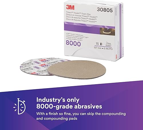 Miniatura 22 de 3M Disco abrasivo Trizact Hookit de grado 8000 con respaldo de espuma, 30804, 3 pulgadas, acabado de pintura, lijado ultrafino, eliminación de micro