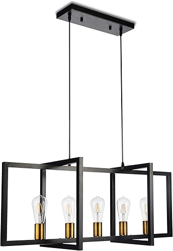 Miniatura 6 de SomSom Lámpara de isla de cocina moderna para lámpara colgante de cocina, lámpara de techo de 5 luces, lámpara colgante industrial, negro mate