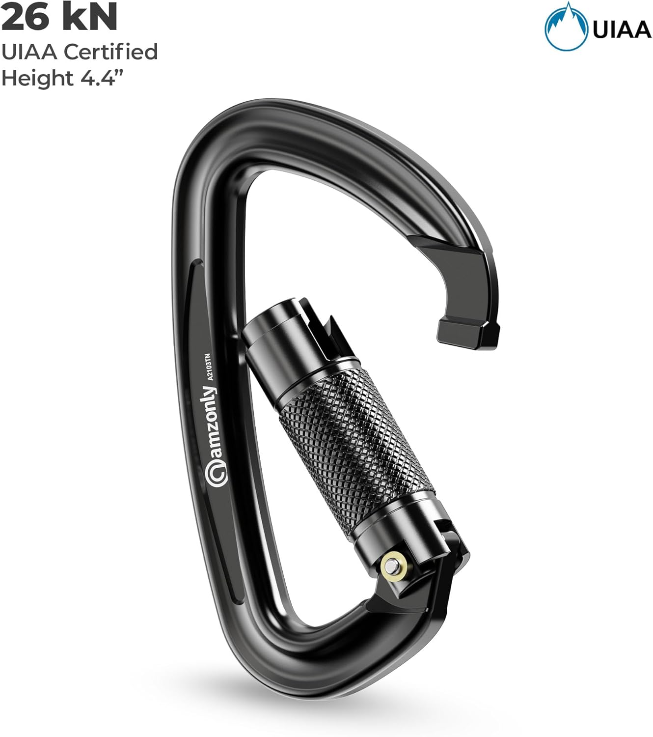 4" Auto Locking Climbing Carabiner, 26KN/ 5728lbs Large Carabiner Clips, UIAA Certified Heavy Duty Caribbean Clips for Rock Climbing, Camping, Hammock, Rescue, D Shaped Twist Lock - Image 3