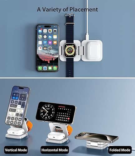 Miniatura 3 de Cargador inalámbrico magnético, estación de carga inalámbrica plegable 3 en 1, soporte de cargador inalámbrico rápido para iPhone 15 14 13 12 Pro