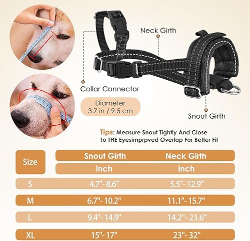 Miniatura 2 de SlowTon Bozal suave para perro, bozal de nailon acolchado ajustable para perros grandes y medianos, antimasticación, ladridos y mordeduras, permite