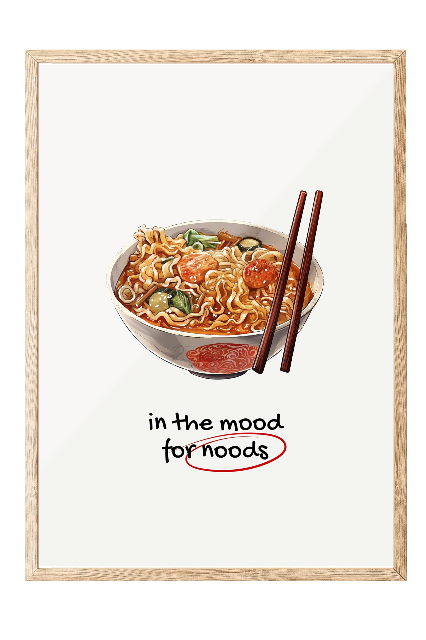 Zestia Ahşap Çerçeveli Tablo, Ramen Kasesi, Mutfak Dekoru, Eğlenceli Tipografi Poster No: 106637 30 x 40