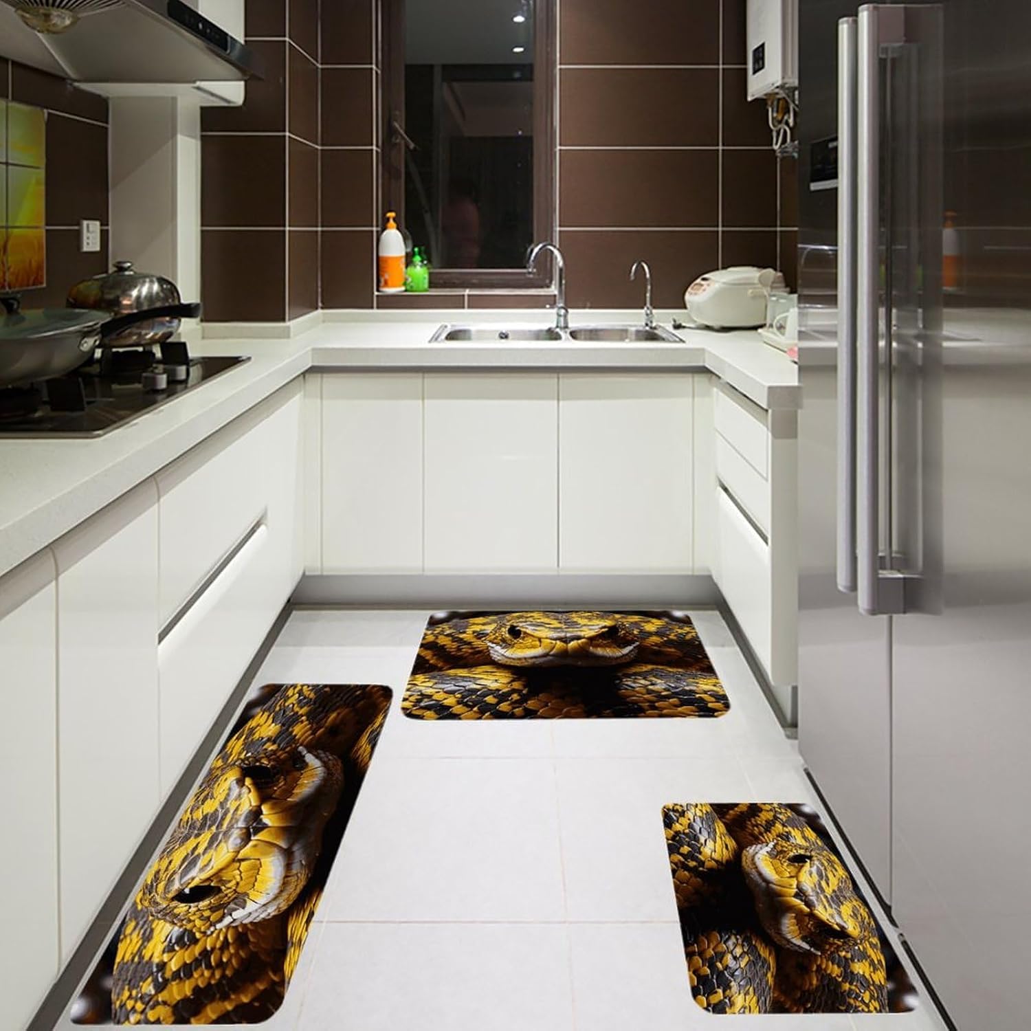 Yellow Snake Kitchen Mats for Floor 3 Pcs Kitchen Rugs