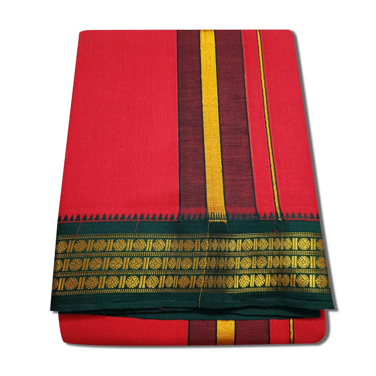 dhoties town Pure Cotton Colour Dhoties For Men 3 Muthu Border (Size : 9 x 5) 4.00 Meter double Dhoti And 2.25 Meter Towel set-picture-49