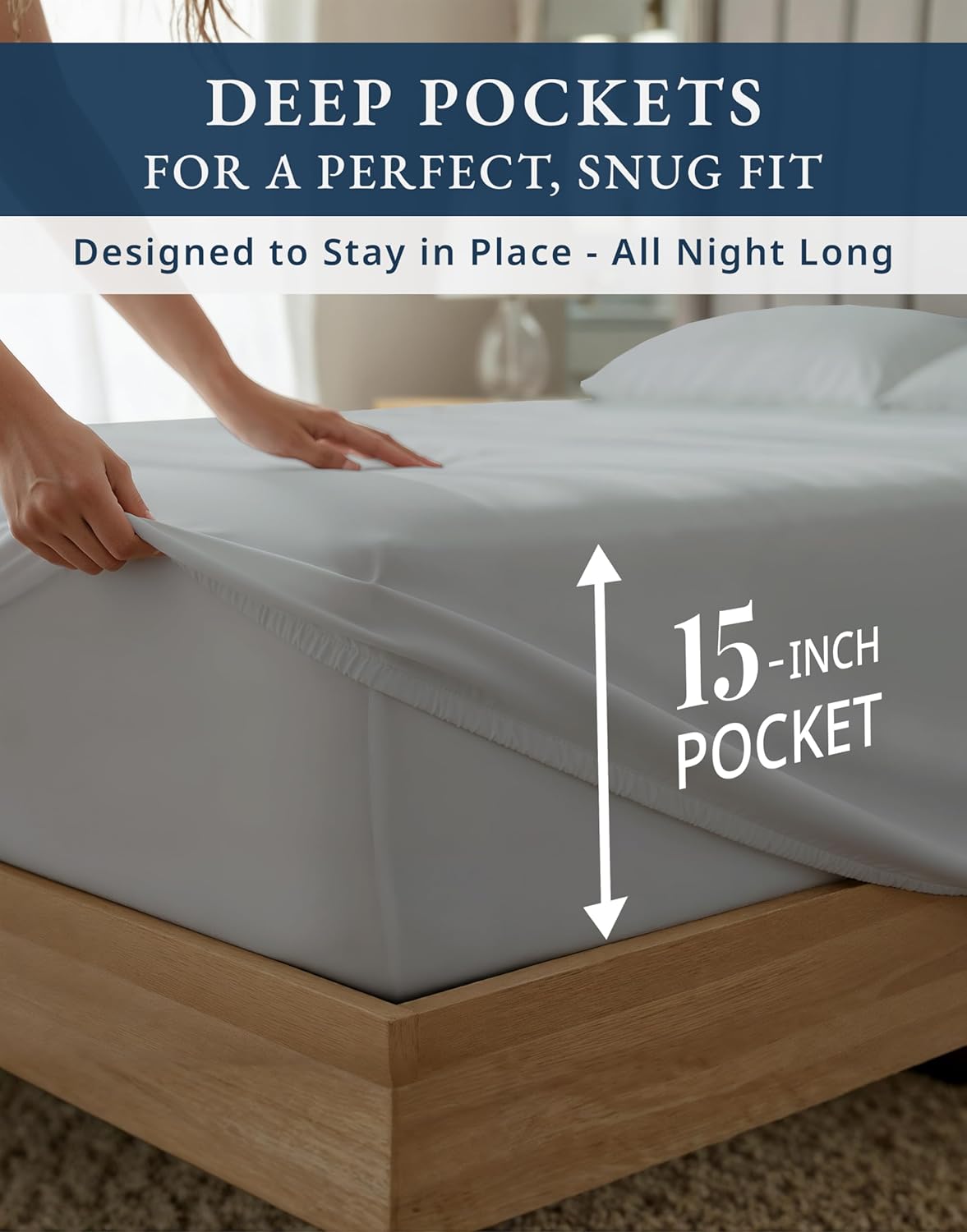 100% Egyptian Cotton Sheets Queen Size Set – 1000 Thread Count Silky Sateen Weave Sheets, 15" Secure Fit Deep Pocket Queen Sheet Set, Naturally Breathable, Hotel-Quality Luxury You Can Feel - Silver - Image 6