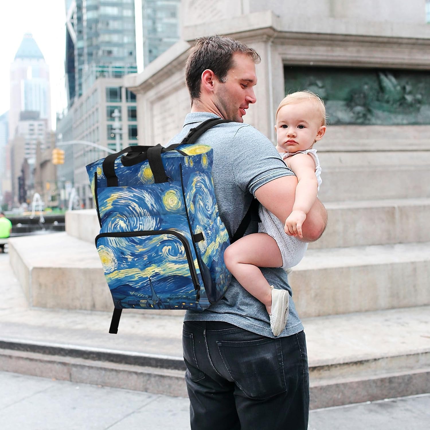 Starry Night Diaper Bag Backpack Waterproof Large Capacity Multifunctional Diaper Bags with Insulated Pockets and Stroller Straps Travel Backpack for Baby Girl/Boy