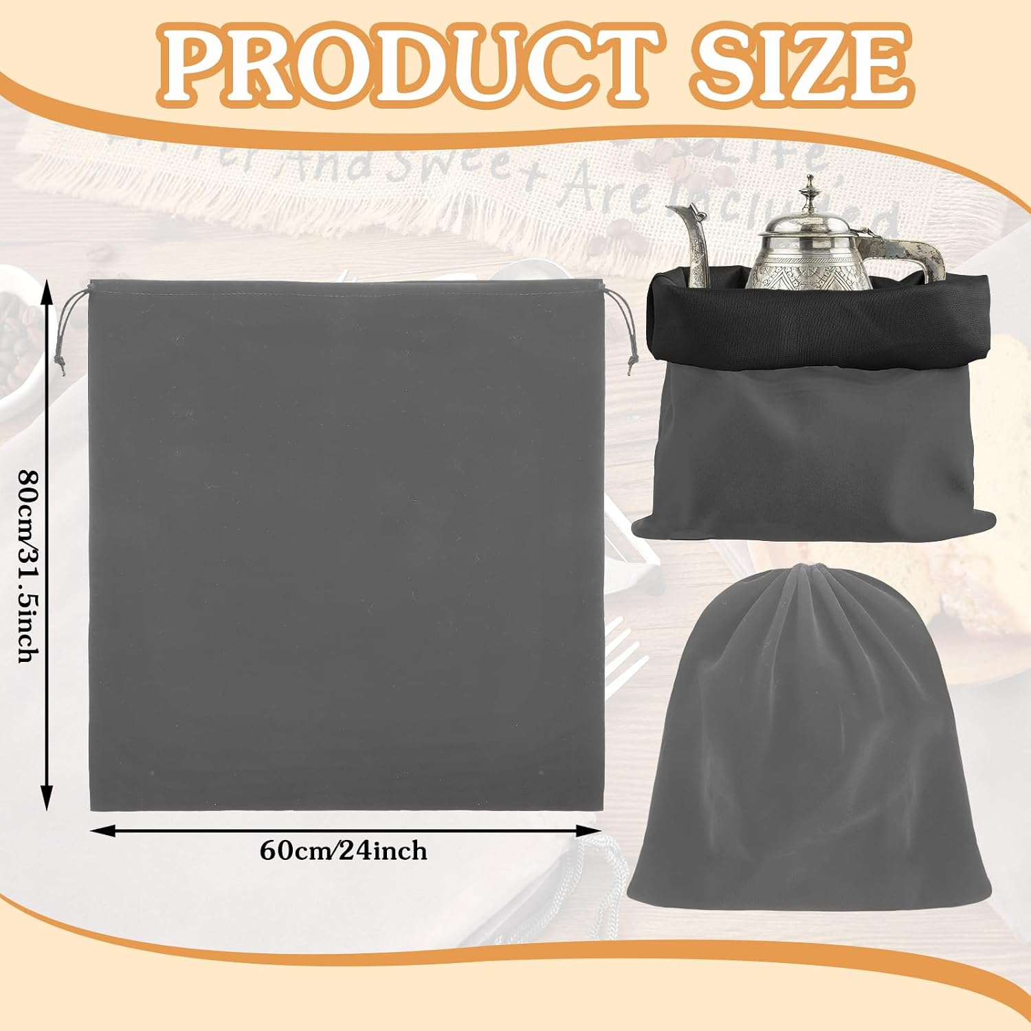 Ferraycle 6 Pcs Silver Storage Bags Oversized 24 x 32 Inch Zipper Anti Tarnish Cloth Bag for Silver Storage, Jewelry, Tray, Flatware, Vase, Polishing, Tarnish Cleaning(Dark Grey)