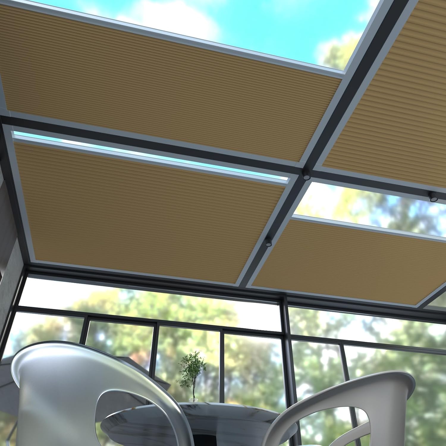 MYshade Cordless Skylight Shades 100% Blackout Cellular Honeycomb Blinds for Roof Inclined Plane & Room Windows - Custom Size Room Darkening Shades, Easy Installation (Brown)