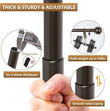 KAMANINA Double Curtain Rod 32 to 58 Inch, Adjustable Drapery Rods, Bronze | 1 Inch Heavy Duty Dual Rods, Easy to Install, Decorative Netted Texture Finials, for Bedroom, Living Room, Fit 20-54 Windows