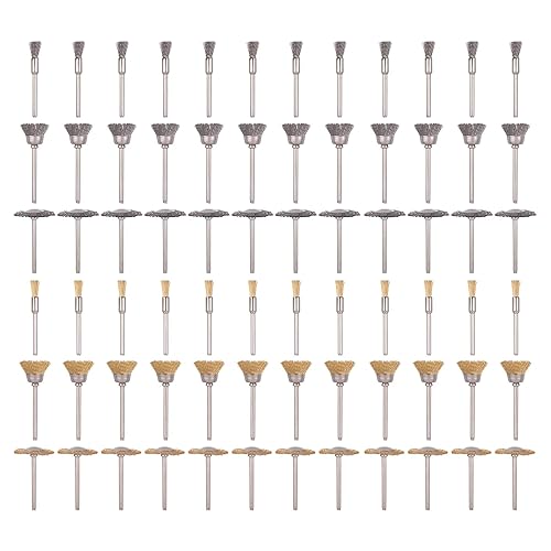 Miniatura 8 de Rocaris Juego de 72 cepillos de rueda de alambre, juego de cepillos de alambre de latón y acero, vástago de 18 pulgadas para herramientas rotativas,