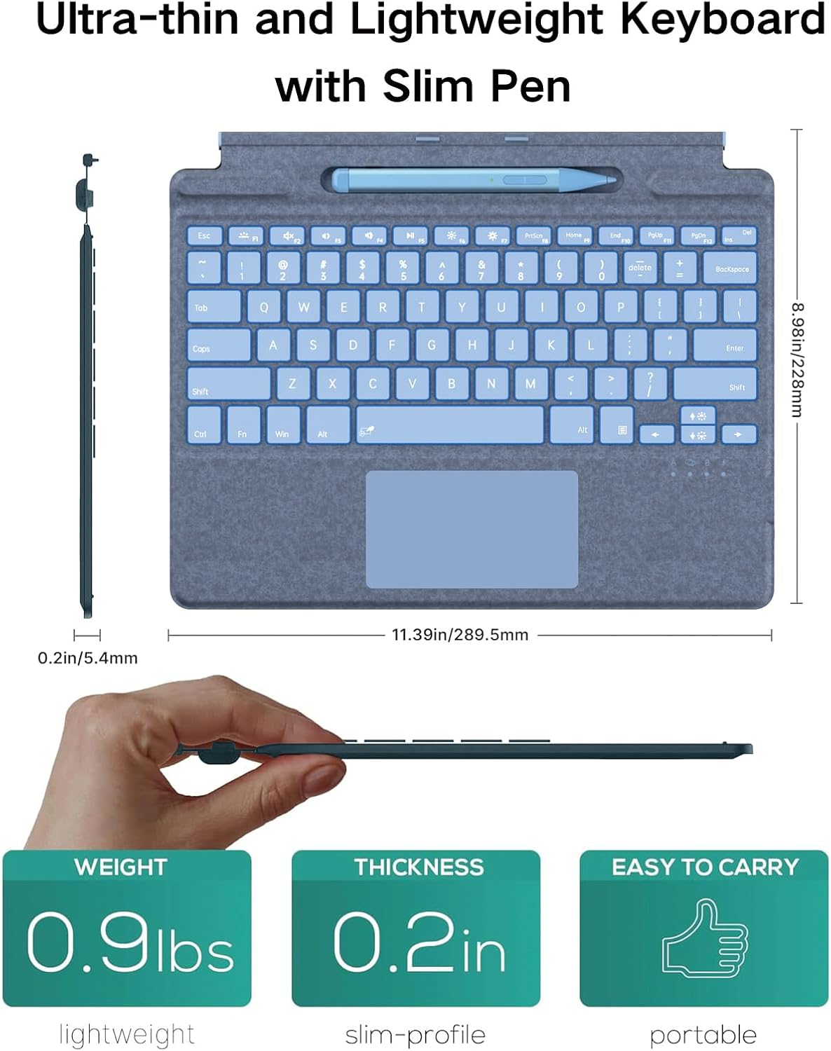 Surface Pro 9 Keyboard with Slim Pen, Compatible with Microsoft Surface Pro 11 10 9 8 X, 13 Inch Bluetooth Wireless Backlit Type Cover with Slim Pen,Keyboard with Slim Pen,Blue