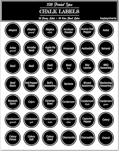 Miniatura 9 de Hayley Cherie Juego de etiquetas impresas 328 para especias y despensa, pizarra de vinilo pesado, calcomanías redondas impermeables de 1.5 pulgadas,