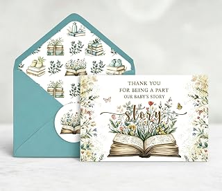 4x6 Storybook Thank You Cards with Matching Envelopes & Stickers(25PCS) | A New Chapter Thank You Notes, Wildflower Storybook Baby Shower Thank You Cards Notecards