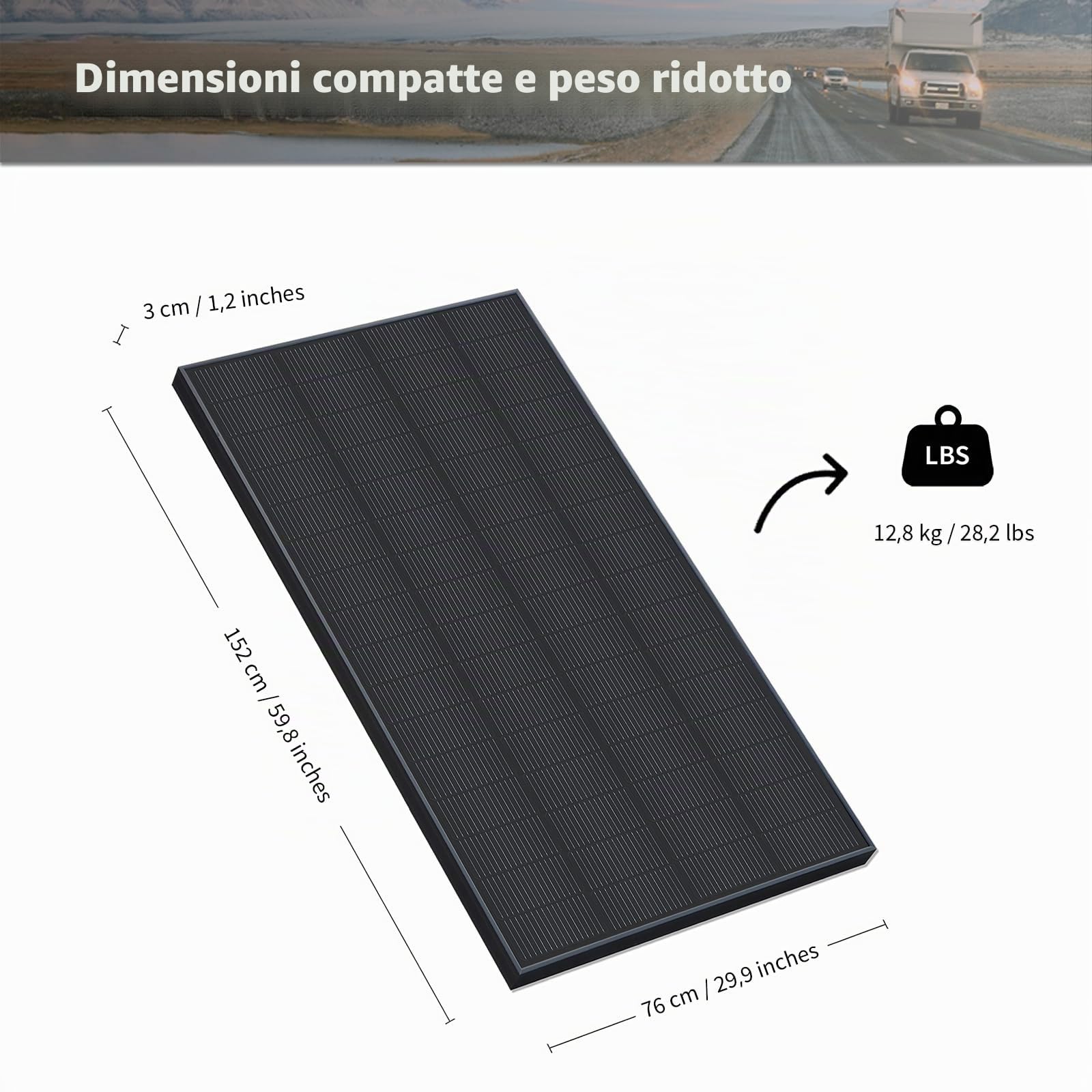 Pannello Solare Monocristallino Tipo N 240W 12V Nero – Modulo Solare ad Alta Efficienza per Camper, Barca, Balcone, Tetto, Batterie 12V e Centrali Elettriche Portatili