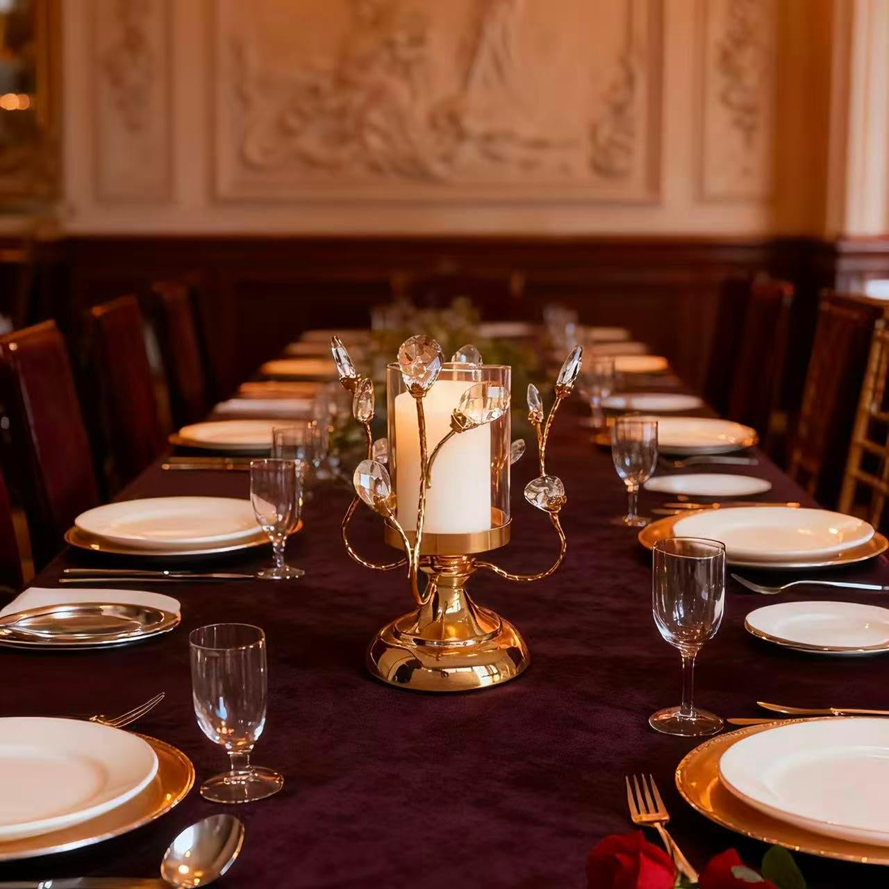 Gold Hurricane Candle Holder, Gold Glass Pillar Candle Holders with Clear Glass Sleeve - Elegant Centerpiece for Weddings, Dinners, Party Decor - Image 4