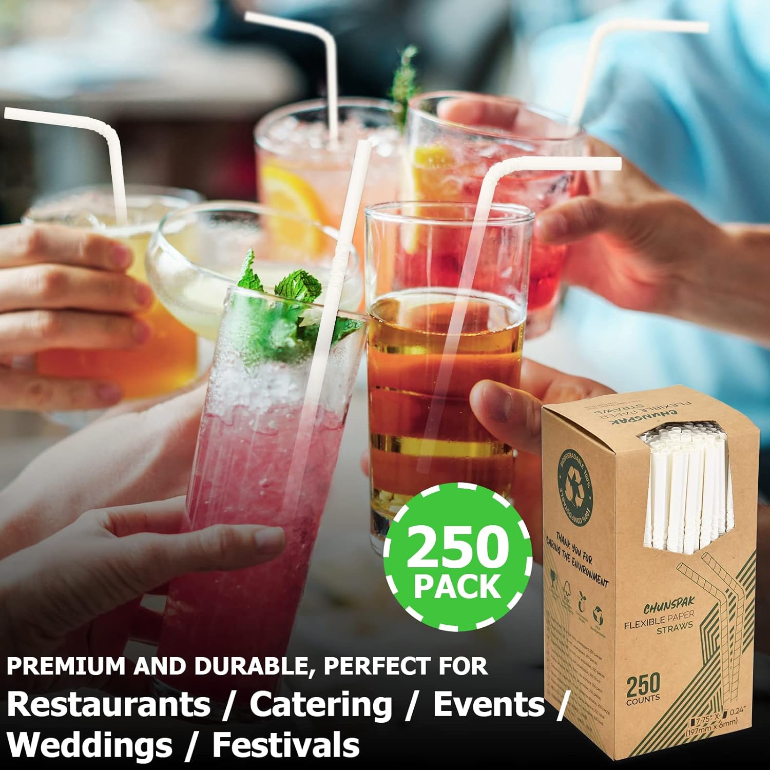 Bendable Paper Straws for Drinking, White, 7 3/4 inches, 250 Count - Great for Kids, Elderly, Home and Restaurant - Image 5