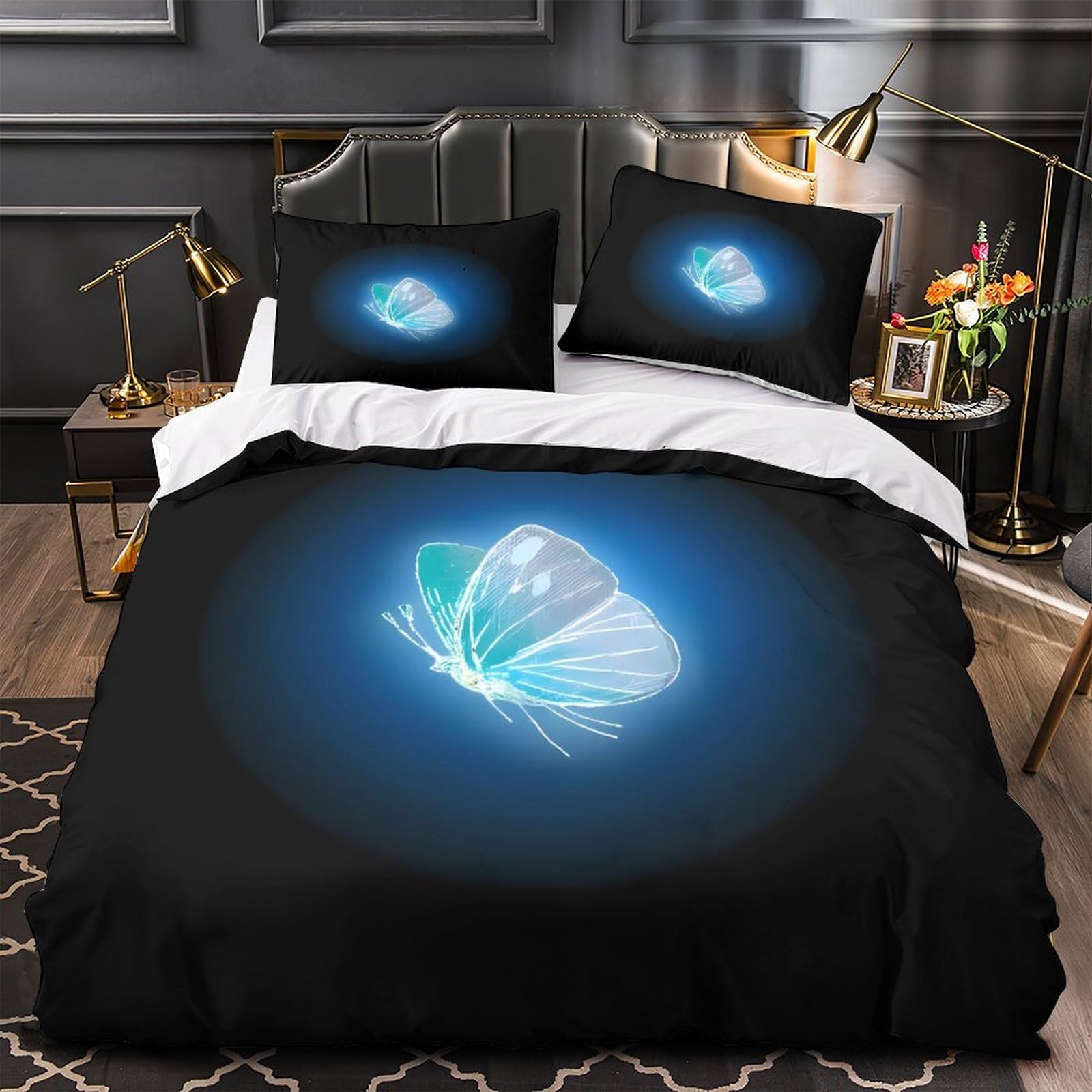 Housse de couette microfibre 3D parure de lit 220x240cm avec fermeture éclair deco
