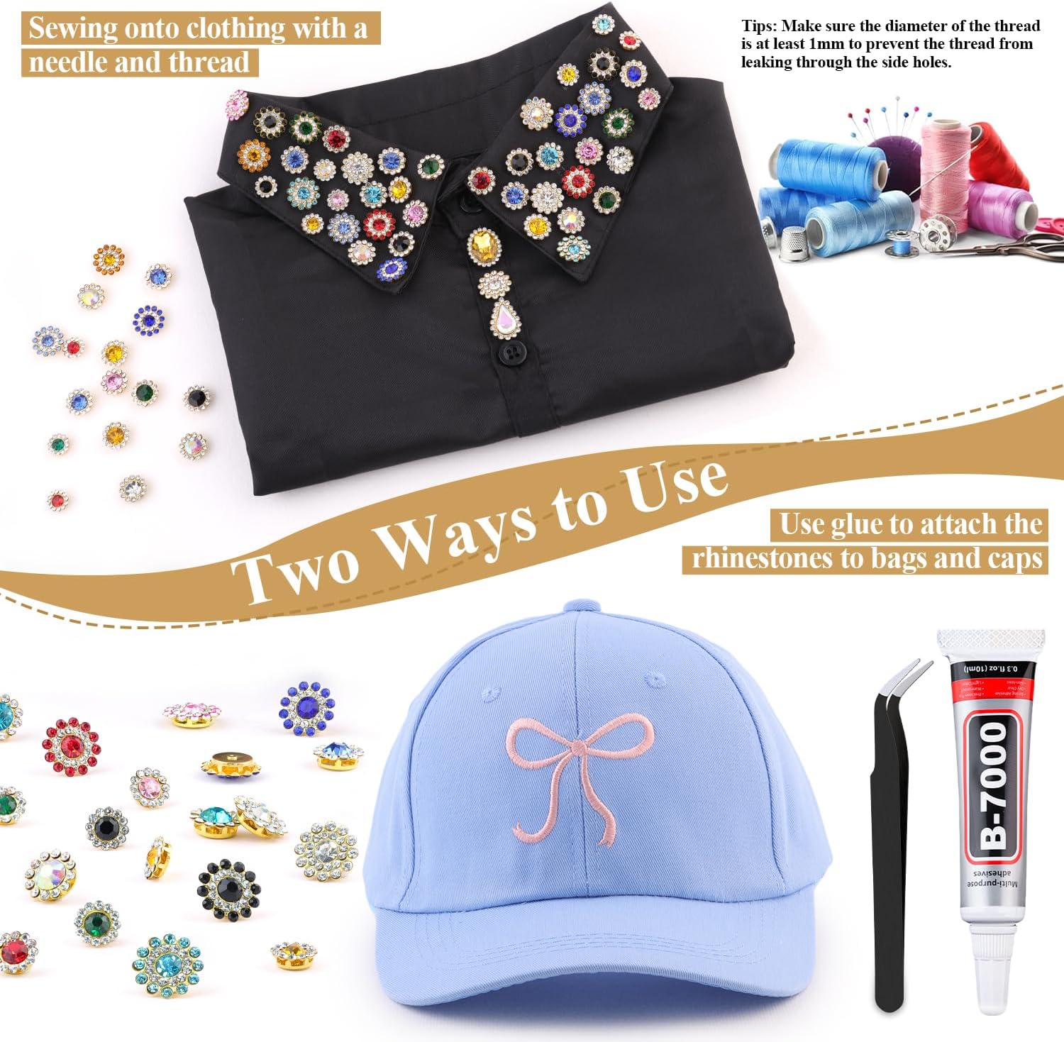 150 Pcs 10/12/14 MM Sew on Rhinestones for Bedazzling,10 Mixed Colors Crystal Glass Flatback Rhinestones for Crafting,Big Gems Large Rhinestone for Clothes Fabric Decor Christmas Thanksgiving Gift - Image 7