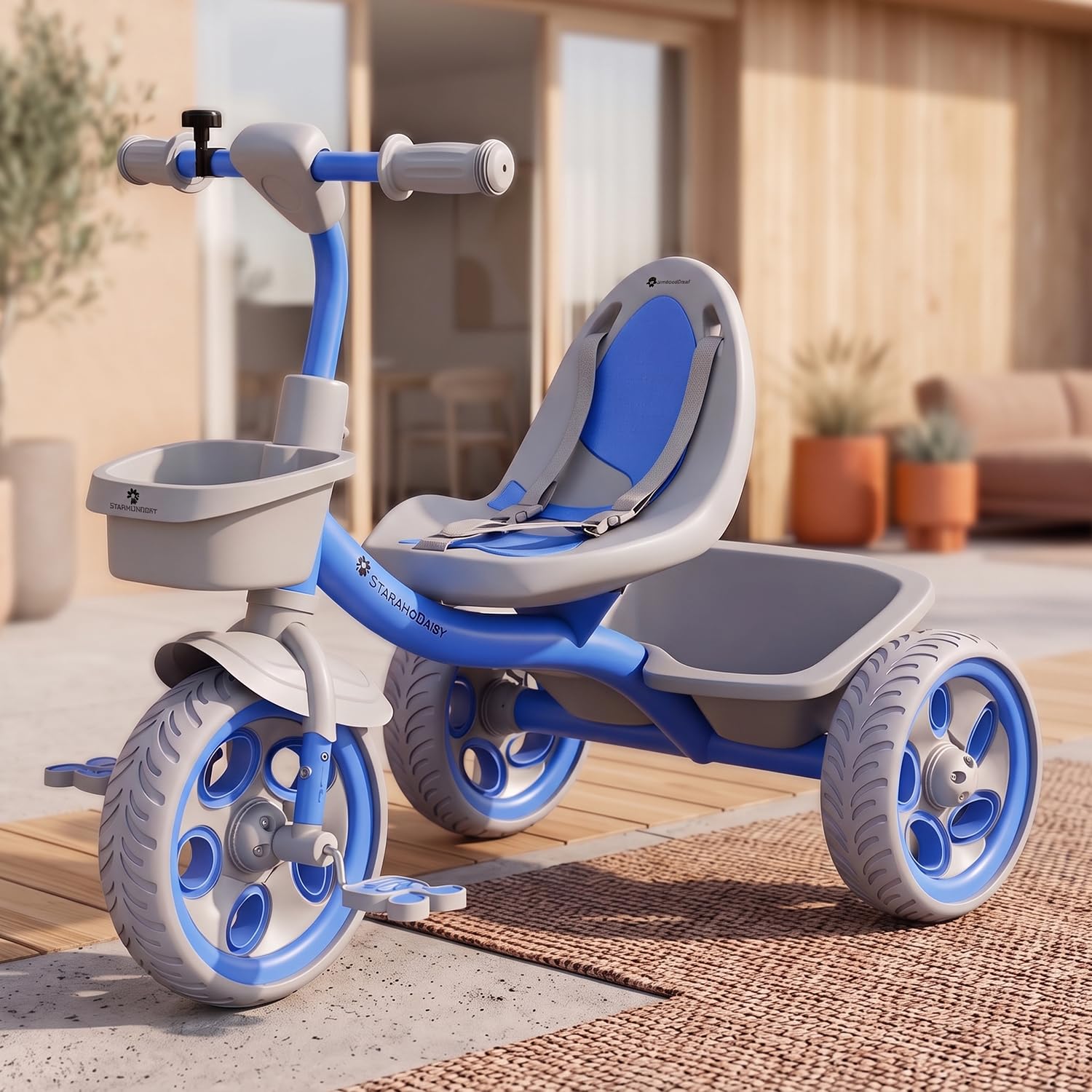 StarAndDaisy Baby Sitting Stroller for Toddlers 1-5 Years with Safety Belt, Ergonomic Seat, Front & Rear Storage Baskets, 3-Wheel Tricycle Early Mobility Trainer & Baby Tricycle for Balance and Motor Skill Development (Blue)-image-19